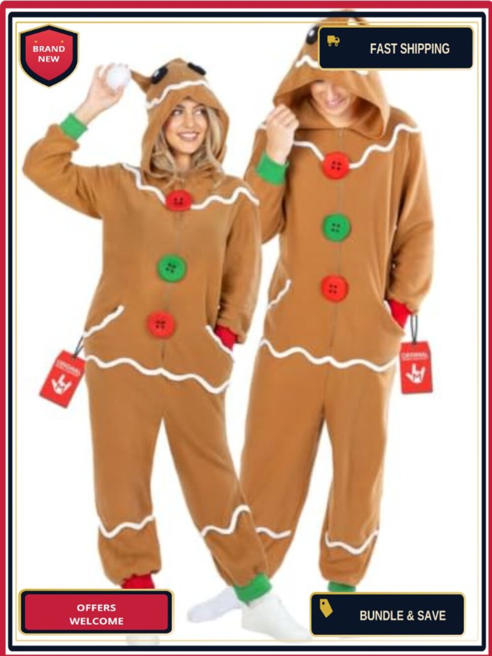 Gingerbread Man Costume Adult Full Body Onesie Polyester Christmas